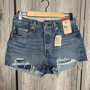 Levi’s 501 Denim Shorts Size 28 Button Fly Distressed Cut Off Blue NWT